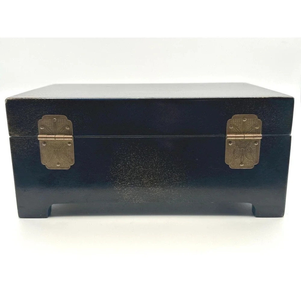 Vintage 1988 R.H. Macy Wooden Jewelry Box with Brass Latch & Footed Base